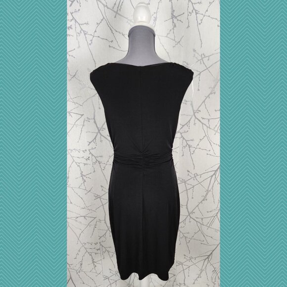 David Meister Black Stretch Knit Cowl Neck Ruched Sheath Dress - Picture 5 of 6
